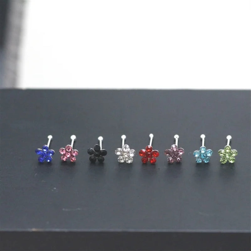 20Pcs/Box Body Nose Piercing Jewelry Nose Rings Nose Studs for Women Colored Crystal Flower Nose Nail Jewelry Wholesale