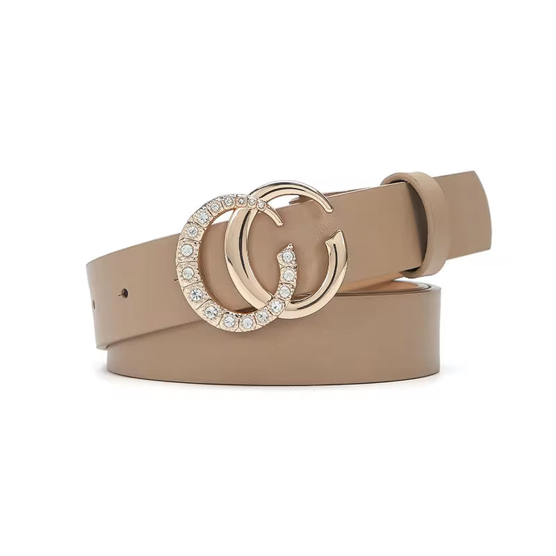 Women'S Leather Belt Accessory: Antique Silver Double C-Ring Buckle