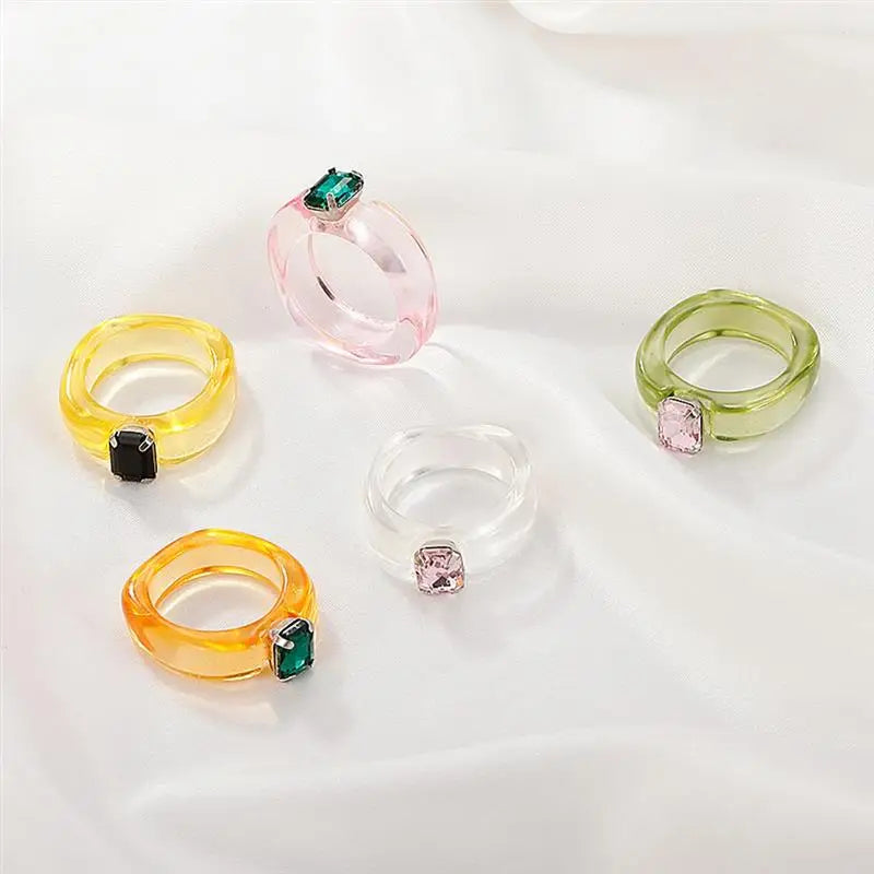 1Pc Fashion Resin Ring Wide Creative Rhinestone Decor Finger Ring Knuckle Ring Joint Ring Jewelry Accessories Party Dress Up