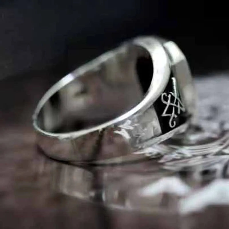 Sigil of Lucifer Satan Seal Ring Gothic Stainless Steel Signet Finger Rings Biker Punk Silver Color Jewelry Festival Gift