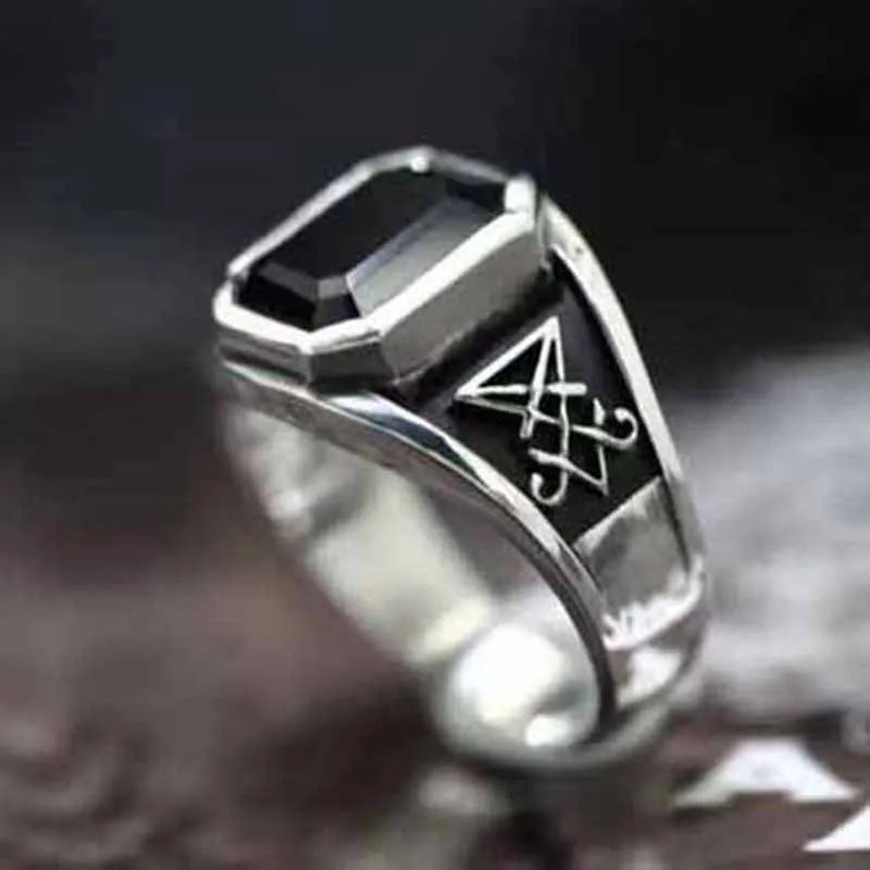 Sigil of Lucifer Satan Seal Ring Gothic Stainless Steel Signet Finger Rings Biker Punk Silver Color Jewelry Festival Gift