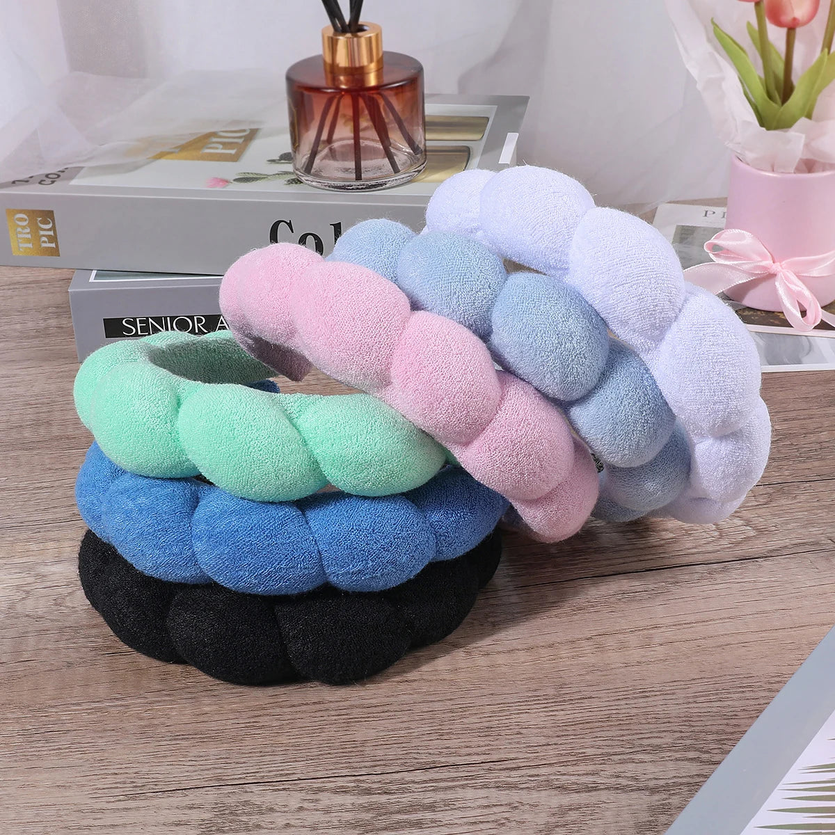 Sponge Headbands for Women Girls Puffy Hair Band Makeup Bubble Terry Cloth Co Spa Retro Hairband Women Hair Accessories Headwear