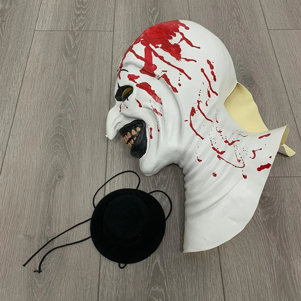 Horror Terrifier Art the Clown Mask Cosplay Creepy Bloody Demon Evil Joker Hat Latex Helmet Halloween Party Costume Props