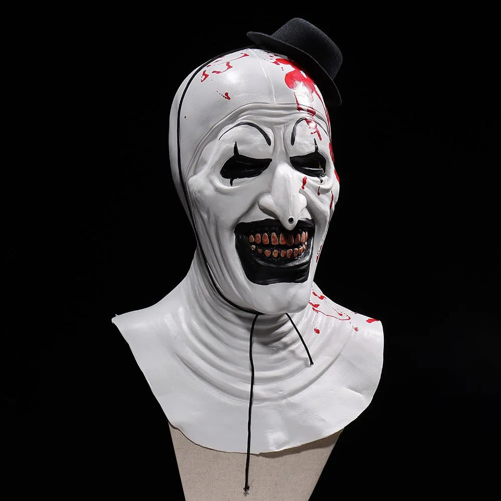 Horror Terrifier Art the Clown Mask Cosplay Creepy Bloody Demon Evil Joker Hat Latex Helmet Halloween Party Costume Props