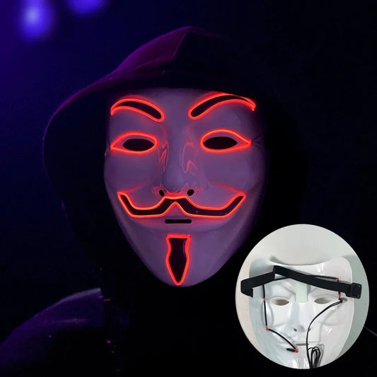 Led Light Hacker Mask V Vendetta Halloween Face Mask Decor Unisex Neon Light up Cosplay Party Prom Accessories Disguise Props