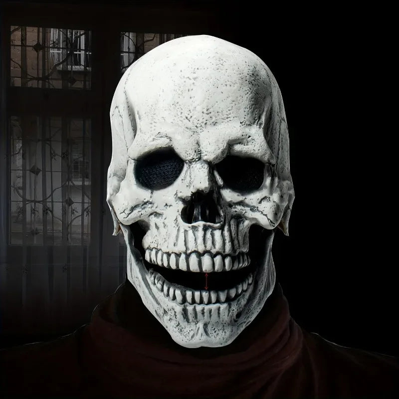 Halloween Mask, Creepy Skull Mask 3D Scary Halloween Mask with Moving Jaw White Human Skeleton Mask for Men Halloween