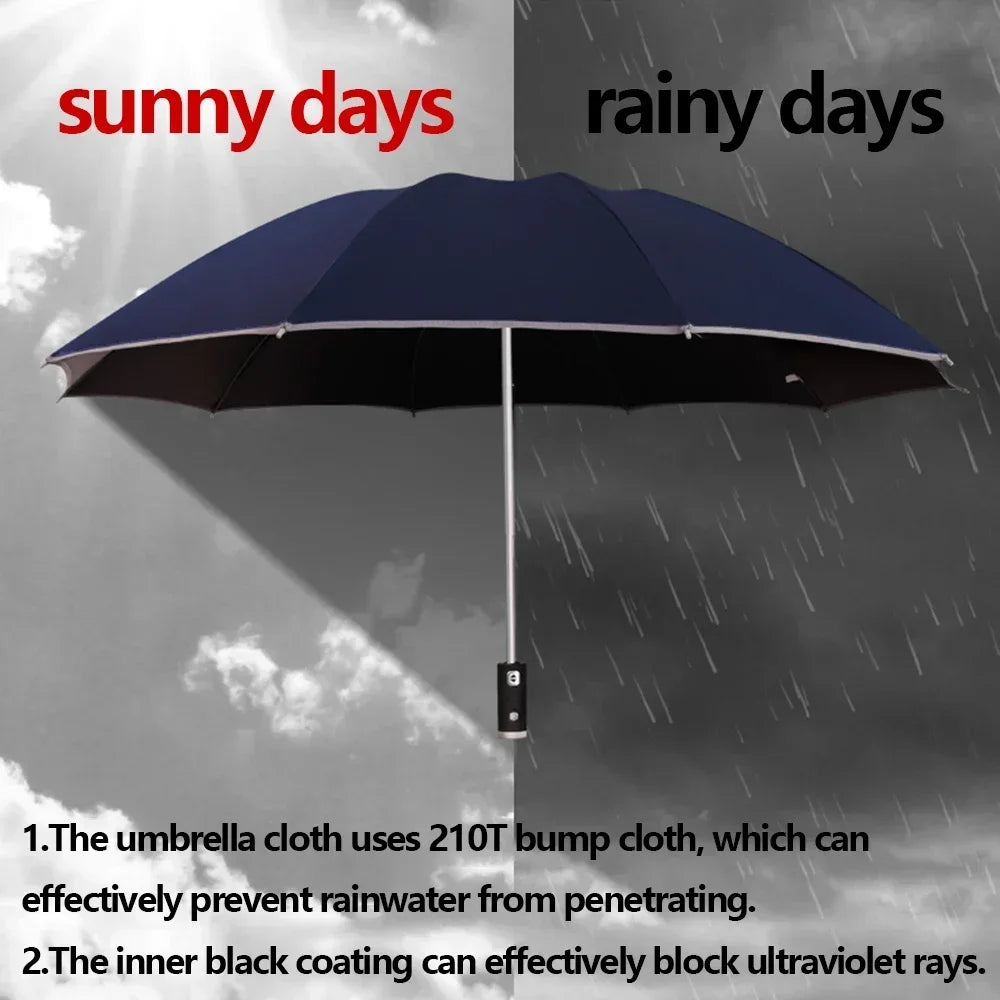 Fully Automatic Reverse Folding Umbrella 10 Ribs Windproof Strong Reflective Stripe UV Folding Big Umbrella for Women and Men