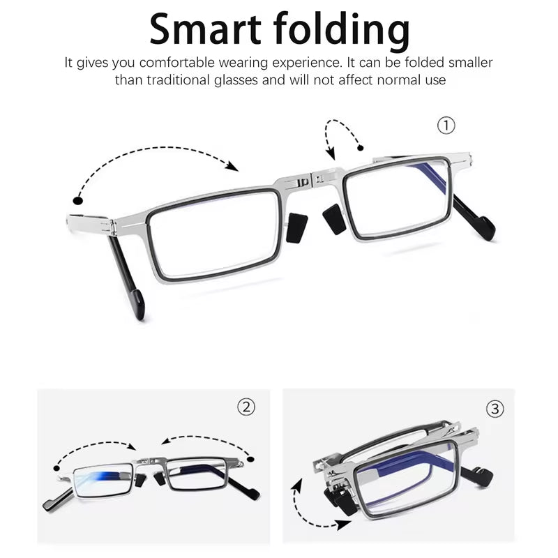 Portable Folding Reading Glasses for Men Metal round Square anti Blue Light Eyeglasses Men Presbyopia Gafas with Diopters Plus