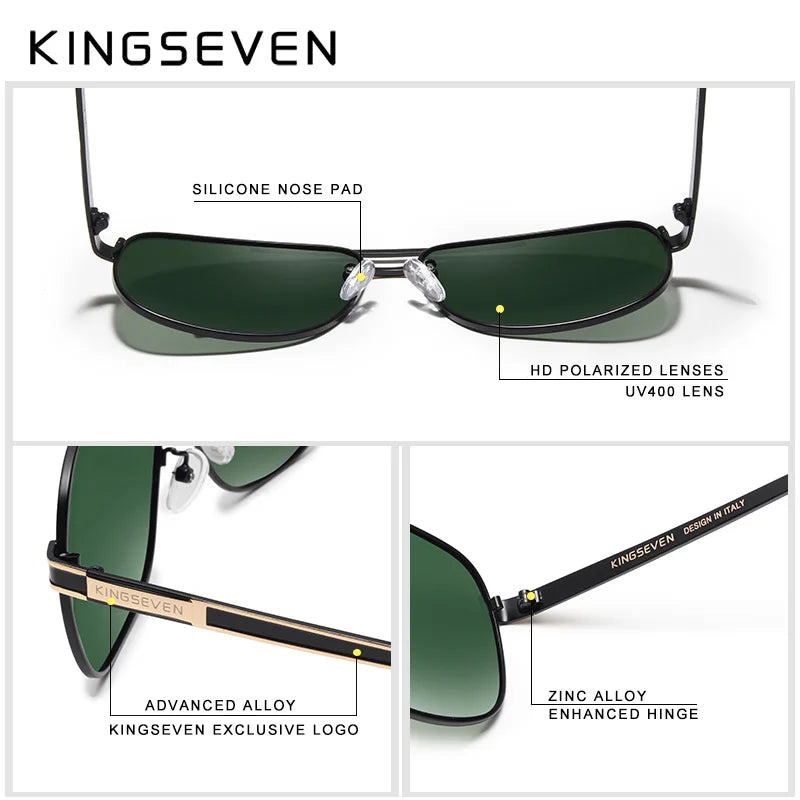 KINGSEVEN BRAND DESIGN Square Men'S Polarized Sunglasses Stainless Steel Designer Eyewear Sun Glasses Coating Mirror Oculos