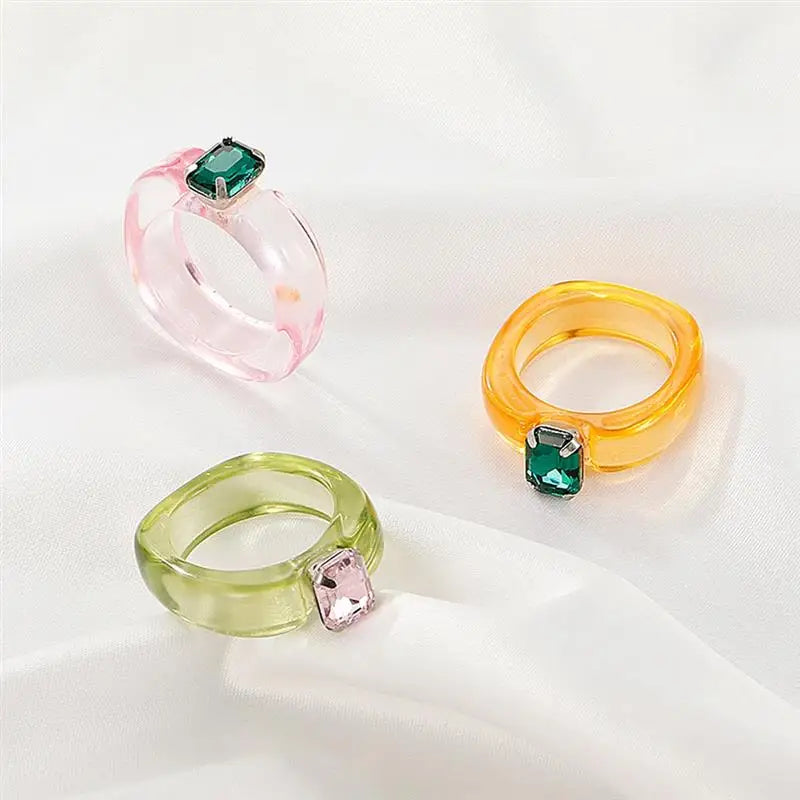 1Pc Fashion Resin Ring Wide Creative Rhinestone Decor Finger Ring Knuckle Ring Joint Ring Jewelry Accessories Party Dress Up