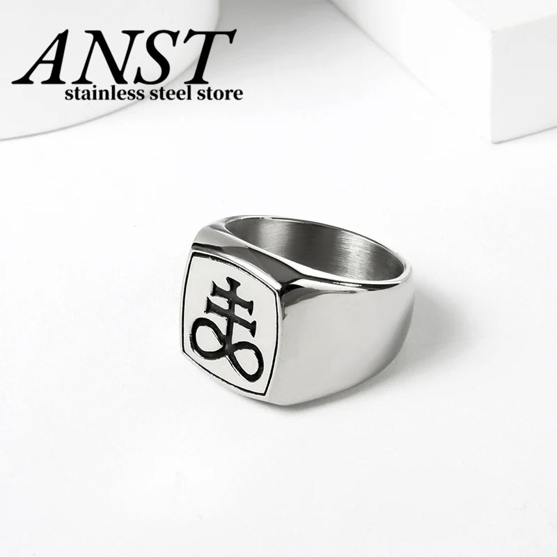 Sigil of Lucifer Satan Seal Ring Gothic Stainless Steel Signet Finger Rings Biker Punk Silver Color Jewelry Festival Gift