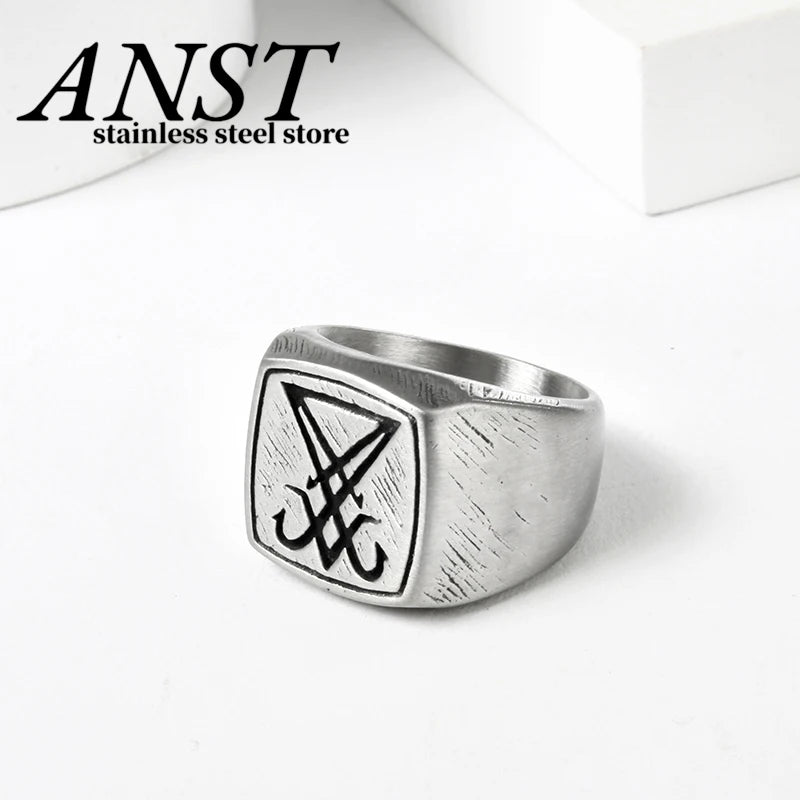 Sigil of Lucifer Satan Seal Ring Gothic Stainless Steel Signet Finger Rings Biker Punk Silver Color Jewelry Festival Gift