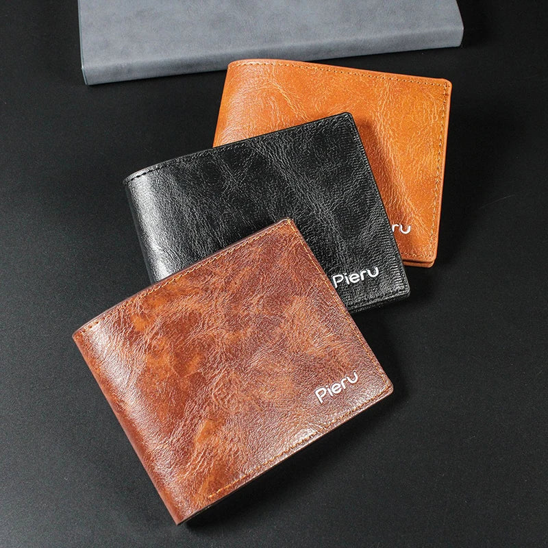 Ultra Thin Zipper Wallet Men'S Small Wallet Business PU Leather Wallets Band Solid Color Card Coin Purse Credit Bank Holder