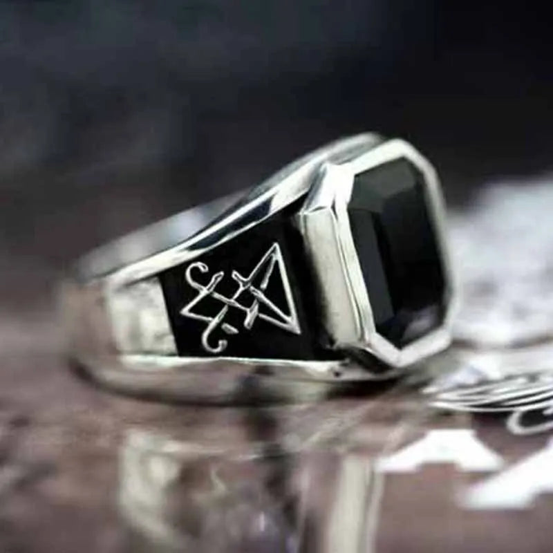 Sigil of Lucifer Satan Seal Ring Gothic Stainless Steel Signet Finger Rings Biker Punk Silver Color Jewelry Festival Gift