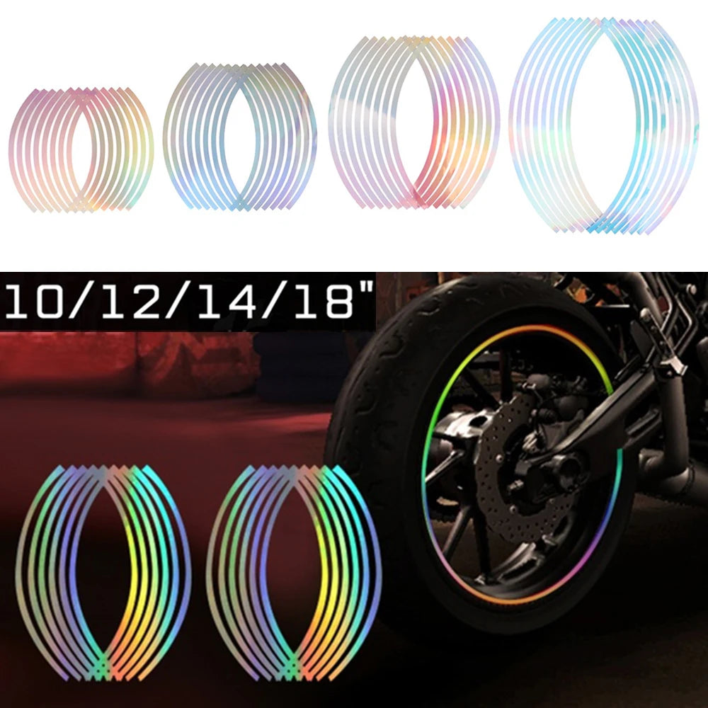 10/12/14/18" Motorcycle & Car Reflective Body Sticker Laser Wheel Rim Tape Car Accessories