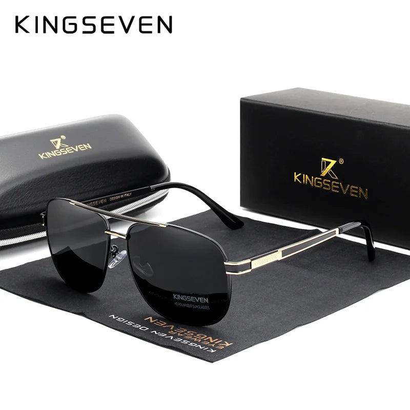 KINGSEVEN BRAND DESIGN Square Men'S Polarized Sunglasses Stainless Steel Designer Eyewear Sun Glasses Coating Mirror Oculos