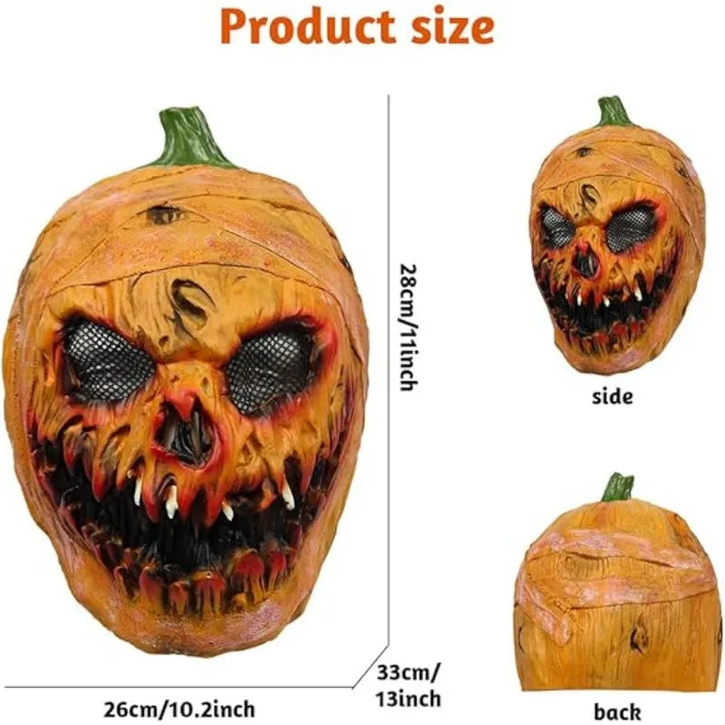 Pumpkin Monster Mask Creepy Full Face Headgear Pumpkin Head Mask for Adults Novelty Scary Halloween Costume Party Cosplay Props