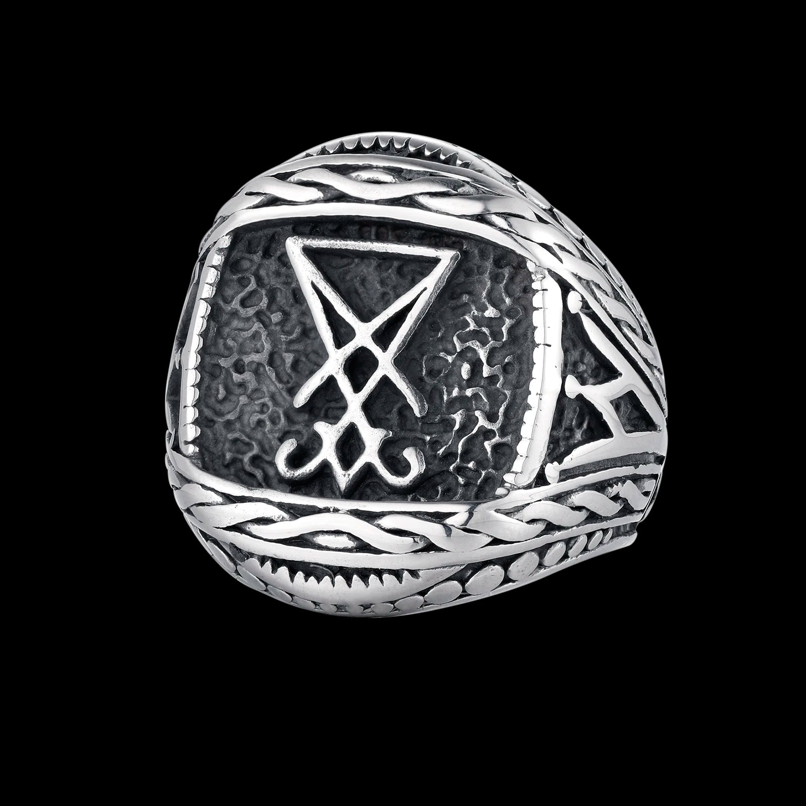 Sigil of Lucifer Satan Seal Ring Gothic Stainless Steel Signet Finger Rings Biker Punk Silver Color Jewelry Festival Gift