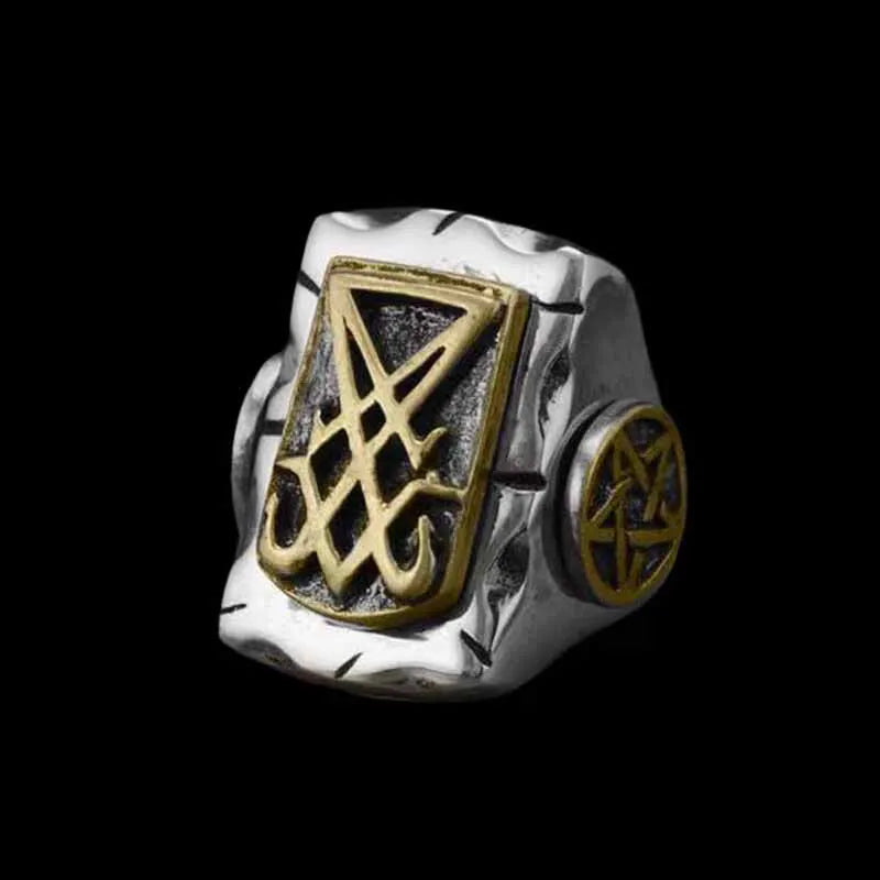 Sigil of Lucifer Satan Seal Ring Gothic Stainless Steel Signet Finger Rings Biker Punk Silver Color Jewelry Festival Gift