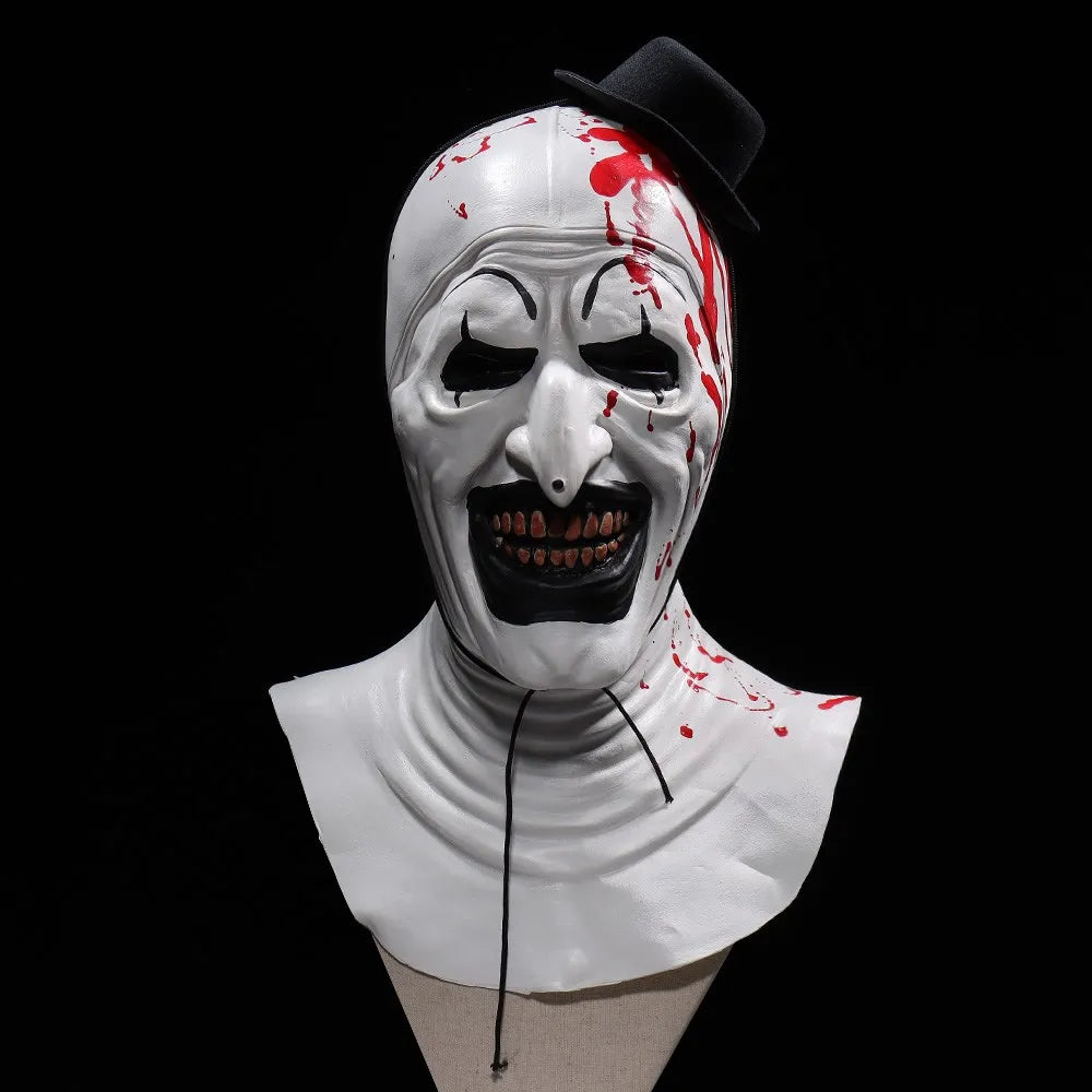 Horror Terrifier Art the Clown Mask Cosplay Creepy Bloody Demon Evil Joker Hat Latex Helmet Halloween Party Costume Props