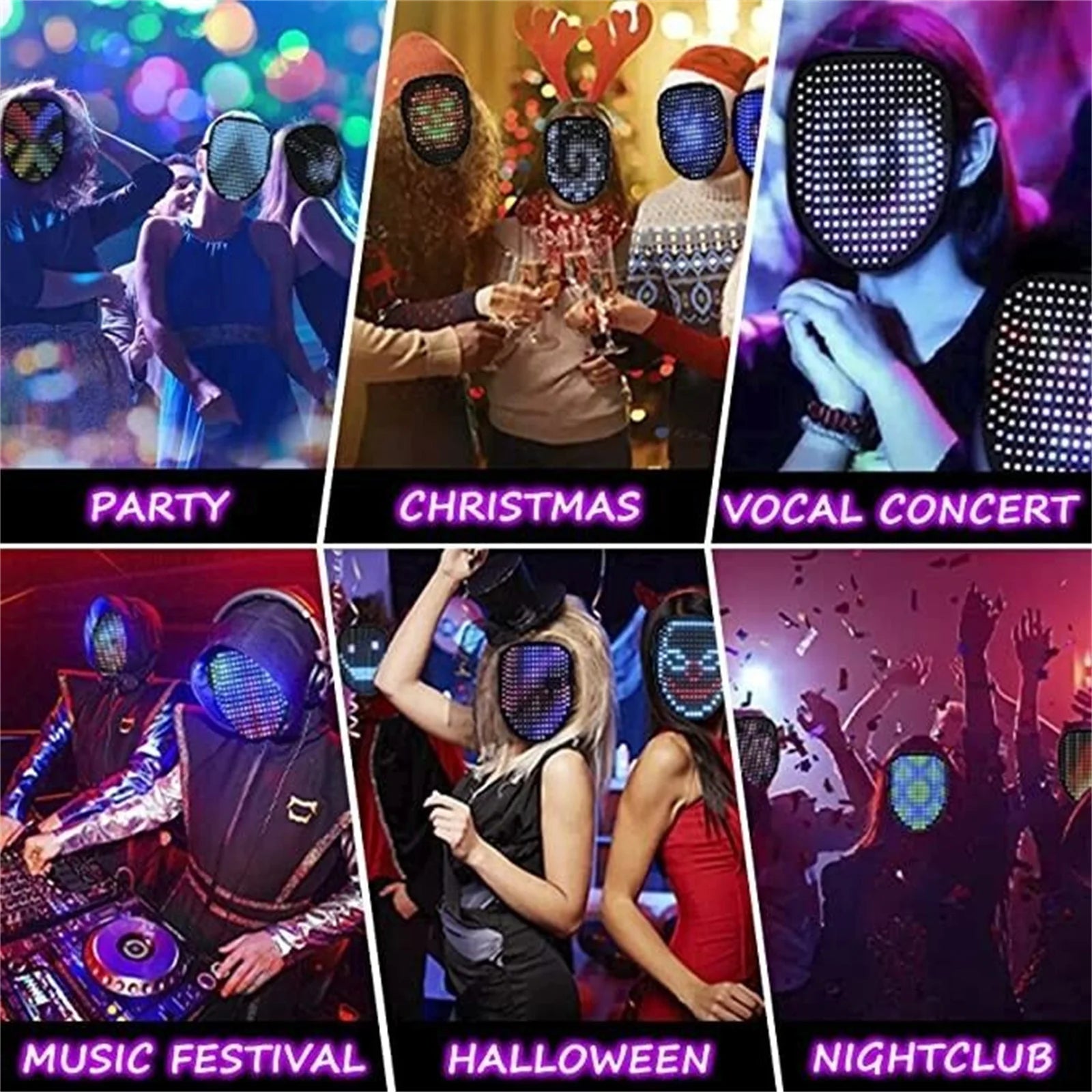 LED Mask Halloween Light up Mask Kids/Adults DJ Mask Costume Party Cosplay